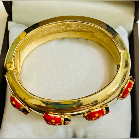 Gold and Red Ladybug Bangle Bracelet - Picture 3 of 4